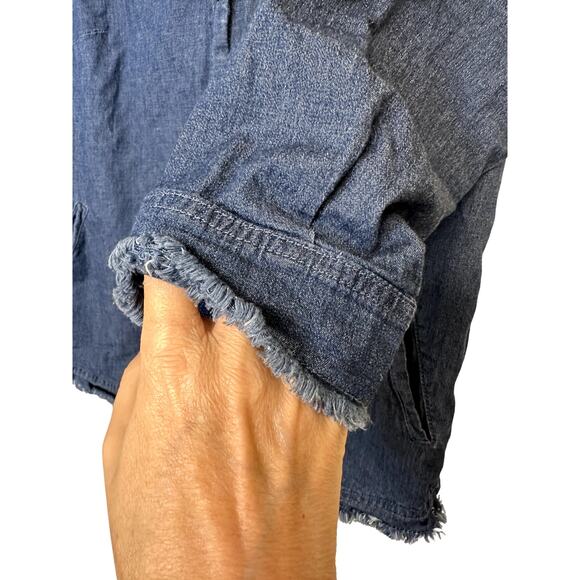 Belle by Kim Gravel QVC Sz 8 Chambray Top Jacket Shacket w/ Fray Hem Classic - Picture 3 of 6